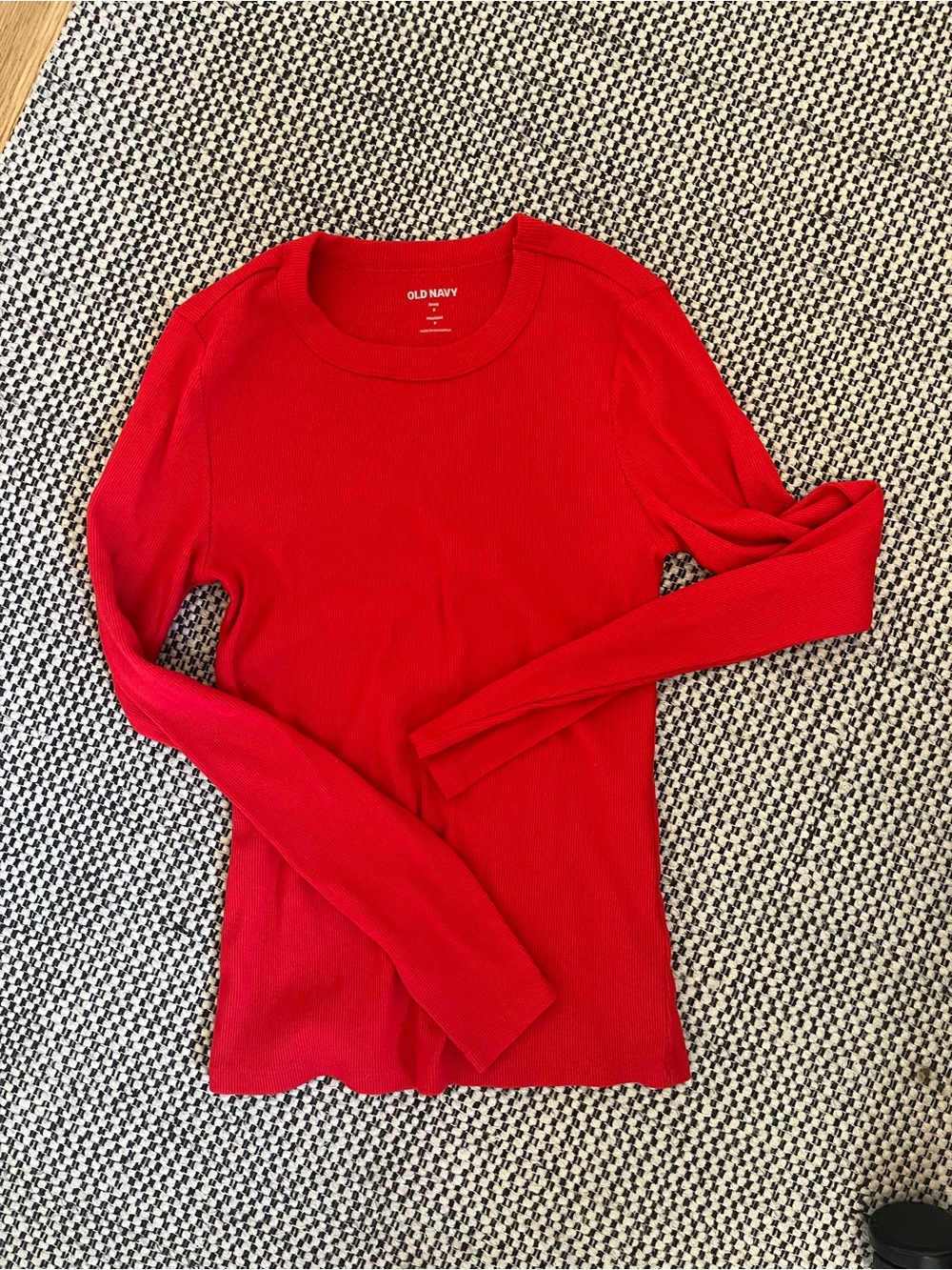 Old Navy Bright Red Ribbed Crewneck Long Sleeve
